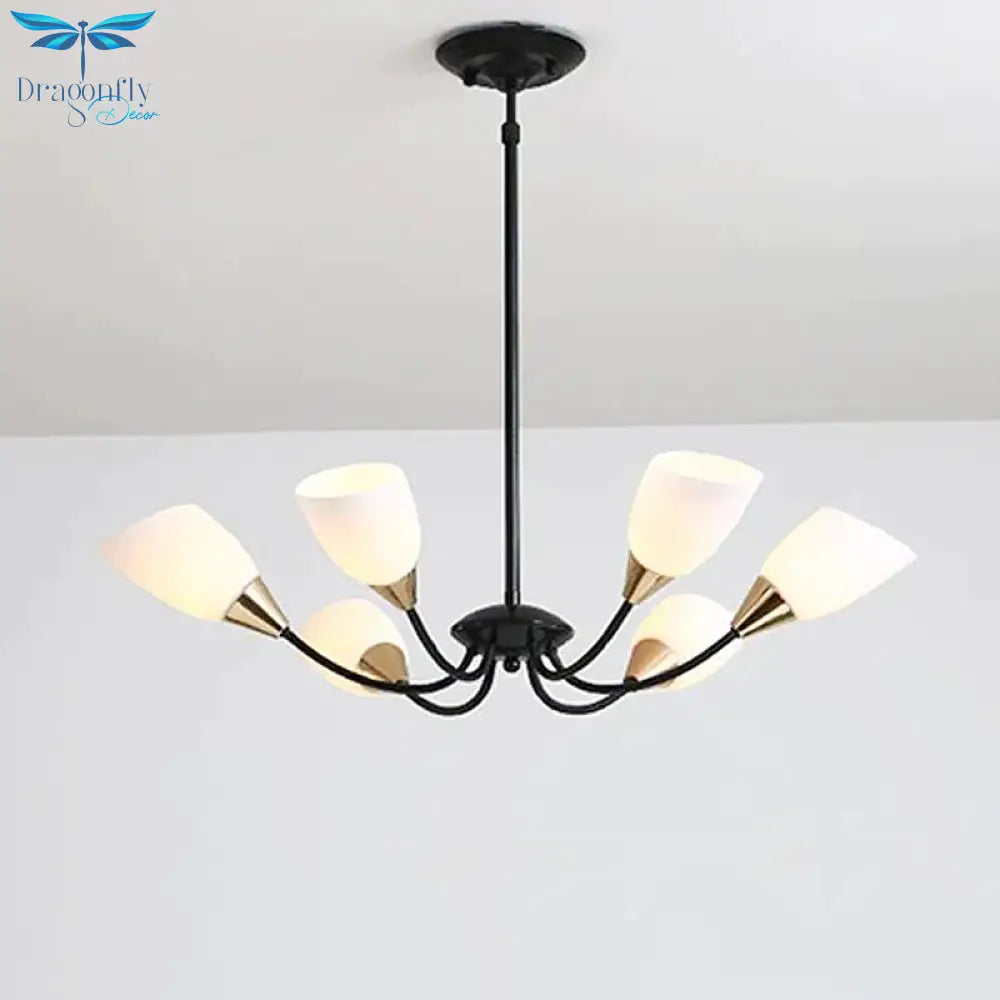 Black 3/6/8 Lights Pendant Chandelier Classic Frosted Glass Oval Shade Hanging Light With Sputnik