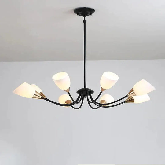 Black 3/6/8 Lights Pendant Chandelier Classic Frosted Glass Oval Shade Hanging Light With Sputnik