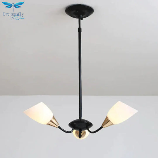 Black 3/6/8 Lights Pendant Chandelier Classic Frosted Glass Oval Shade Hanging Light With Sputnik