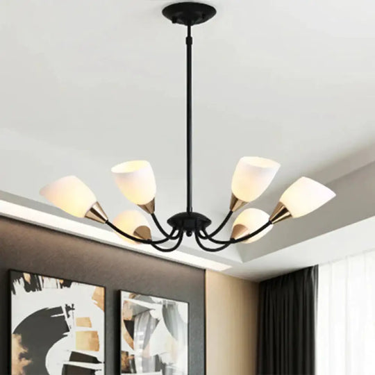 Black 3/6/8 Lights Pendant Chandelier Classic Frosted Glass Oval Shade Hanging Light With Sputnik