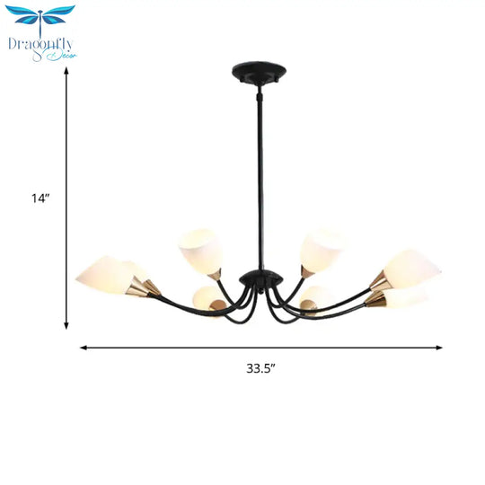 Black 3/6/8 Lights Pendant Chandelier Classic Frosted Glass Oval Shade Hanging Light With Sputnik