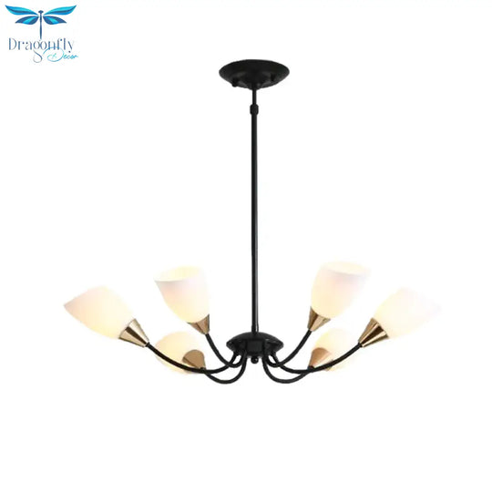 Black 3/6/8 Lights Pendant Chandelier Classic Frosted Glass Oval Shade Hanging Light With Sputnik