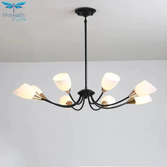 Black 3/6/8 Lights Pendant Chandelier Classic Frosted Glass Oval Shade Hanging Light With Sputnik