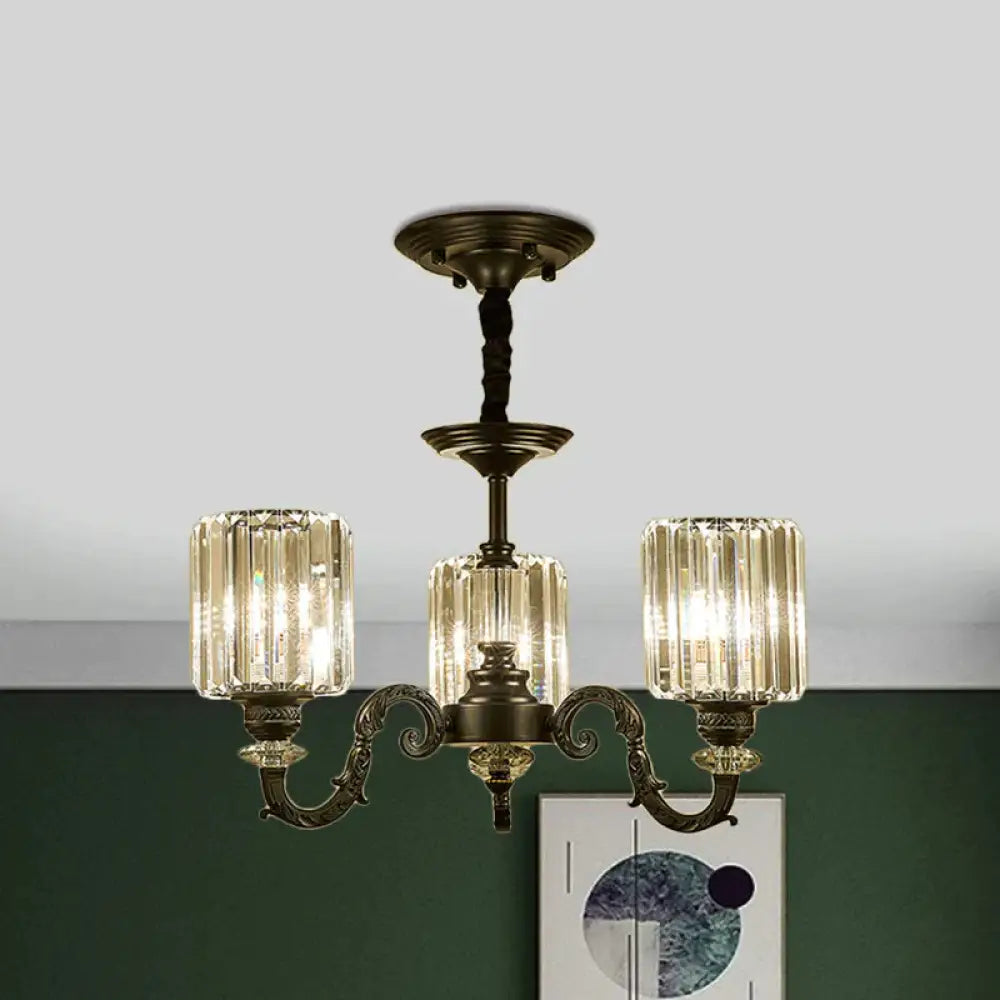Black 3/6 Bulbs Hanging Chandelier Traditional Crystal Block Drum Ceiling Light Fixture 3 /
