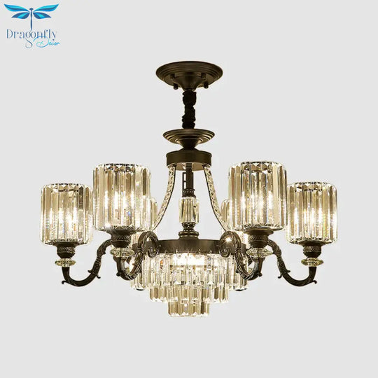 Black 3/6 Bulbs Hanging Chandelier Traditional Crystal Block Drum Ceiling Light Fixture