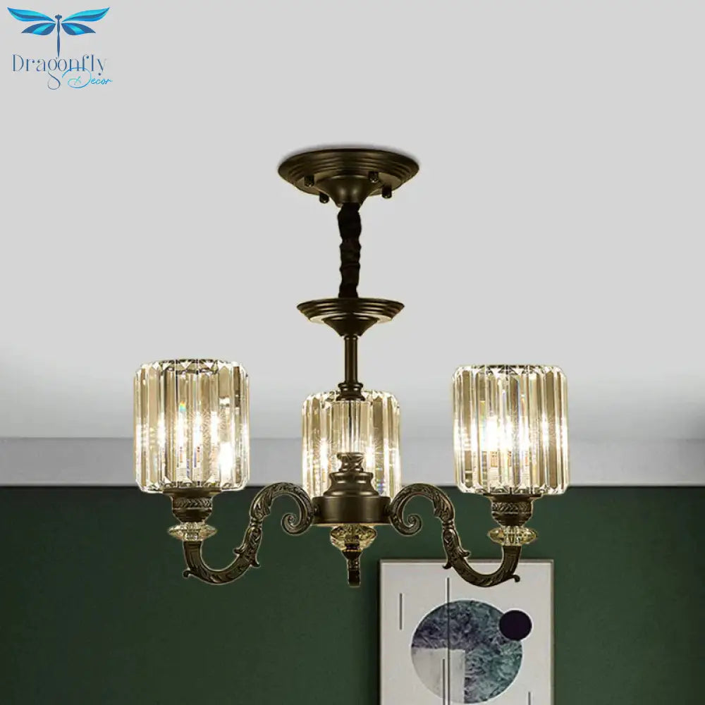 Black 3/6 Bulbs Hanging Chandelier Traditional Crystal Block Drum Ceiling Light Fixture