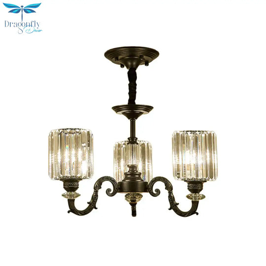 Black 3/6 Bulbs Hanging Chandelier Traditional Crystal Block Drum Ceiling Light Fixture