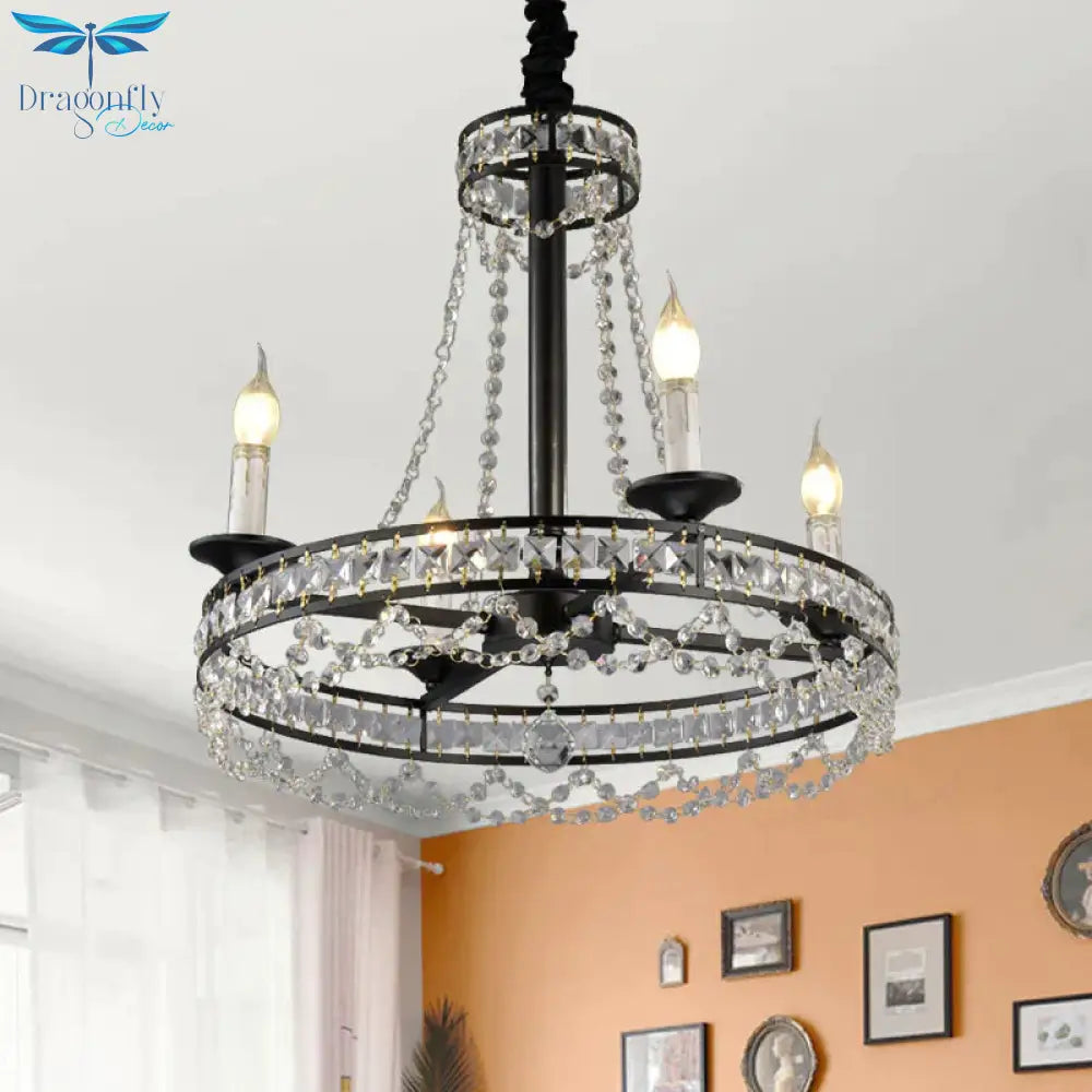 Black 4/6 - Light Chandelier Lamp Traditional Wheel Crystal Strand Hanging Ceiling Light For Bedroom