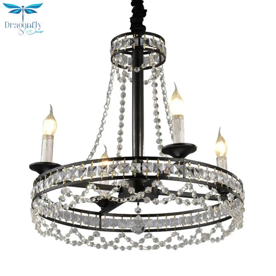 Black 4/6 - Light Chandelier Lamp Traditional Wheel Crystal Strand Hanging Ceiling Light For Bedroom
