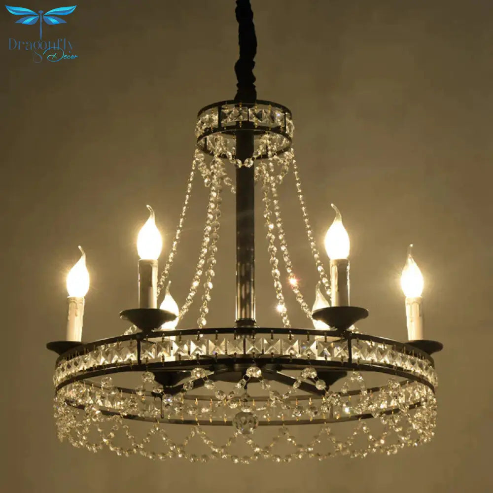 Black 4/6 - Light Chandelier Lamp Traditional Wheel Crystal Strand Hanging Ceiling Light For Bedroom