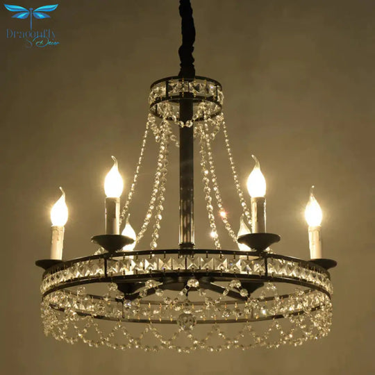 Black 4/6 - Light Chandelier Lamp Traditional Wheel Crystal Strand Hanging Ceiling Light For Bedroom