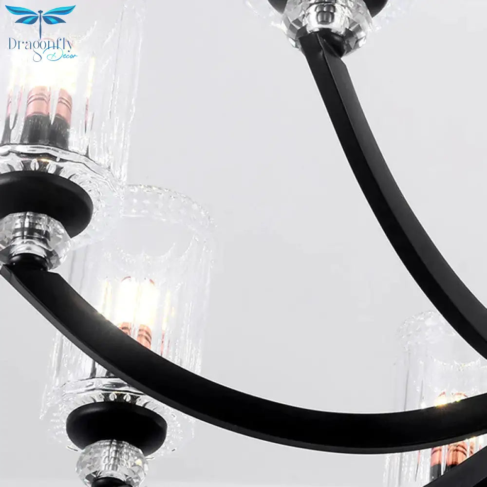 Black 5/6/8 Lights Chandelier Light Fixture Traditional Clear Textured Glass Cylinder Pendant Lamp