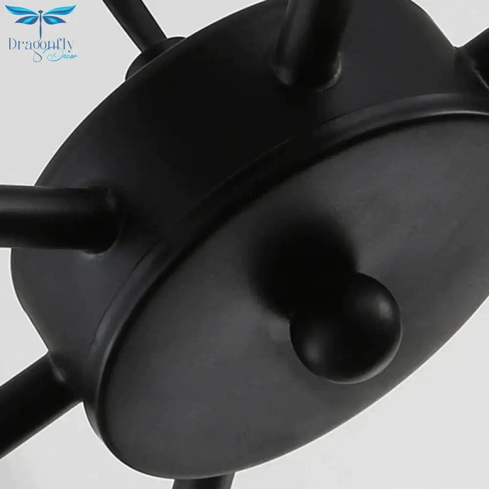 Black 6/8 Lights Pendant Chandelier Traditional Clear Glass Cylinder Hanging Light With Wagon Wheel