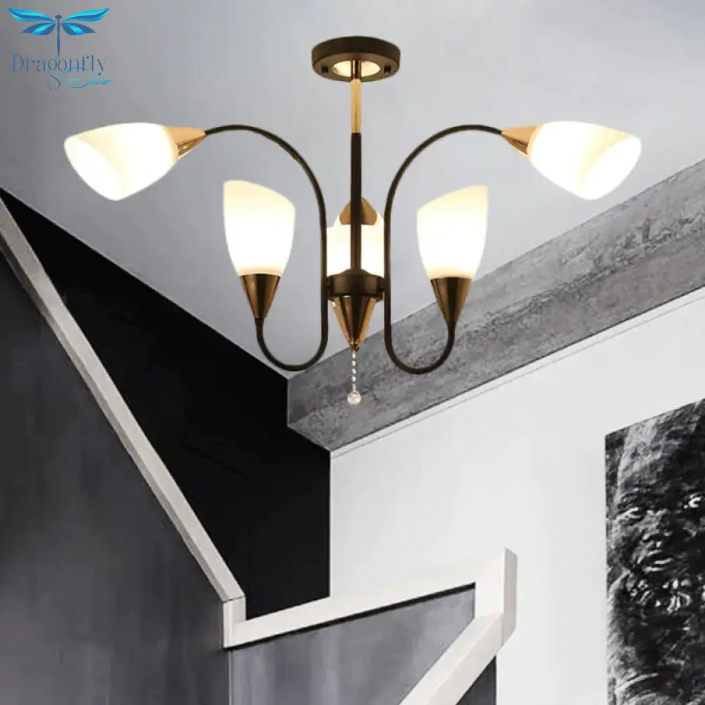 Black 6/9/12 Heads Hanging Chandelier Traditional Style Frosted Glass Empire Shade Ceiling