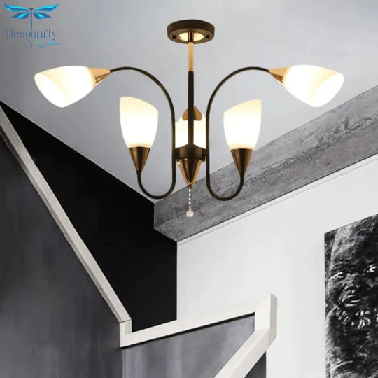 Black 6/9/12 Heads Hanging Chandelier Traditional Style Frosted Glass Empire Shade Ceiling