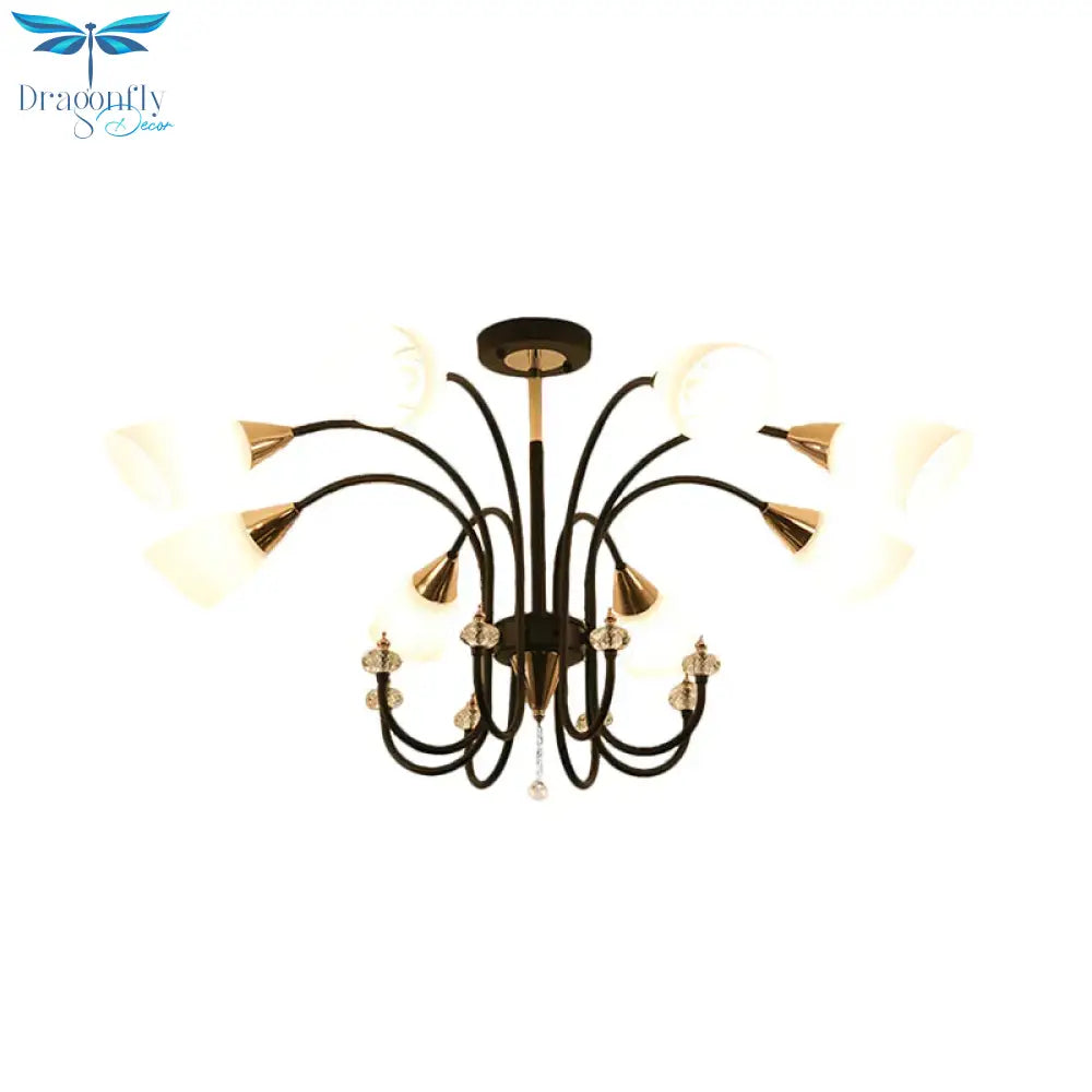 Black 6/9/12 Heads Hanging Chandelier Traditional Style Frosted Glass Empire Shade Ceiling