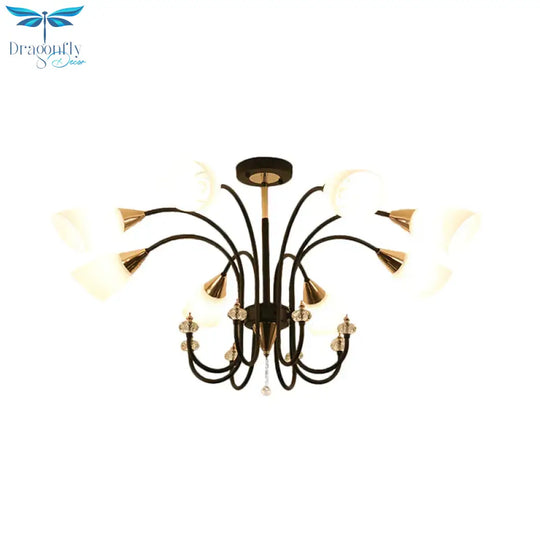 Black 6/9/12 Heads Hanging Chandelier Traditional Style Frosted Glass Empire Shade Ceiling