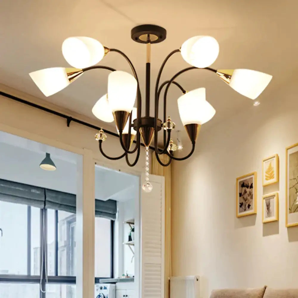 Black 6/9/12 Heads Hanging Chandelier Traditional Style Frosted Glass Empire Shade Ceiling