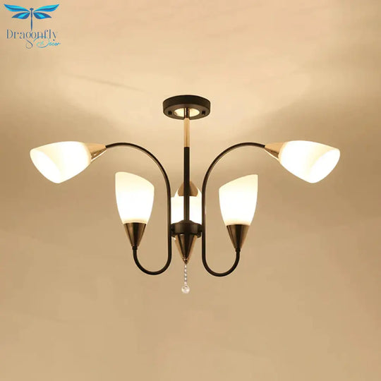 Black 6/9/12 Heads Hanging Chandelier Traditional Style Frosted Glass Empire Shade Ceiling