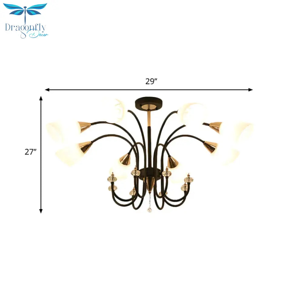 Black 6/9/12 Heads Hanging Chandelier Traditional Style Frosted Glass Empire Shade Ceiling