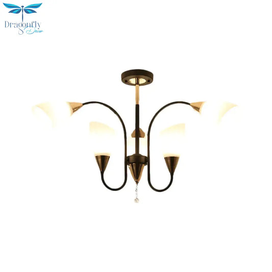Black 6/9/12 Heads Hanging Chandelier Traditional Style Frosted Glass Empire Shade Ceiling