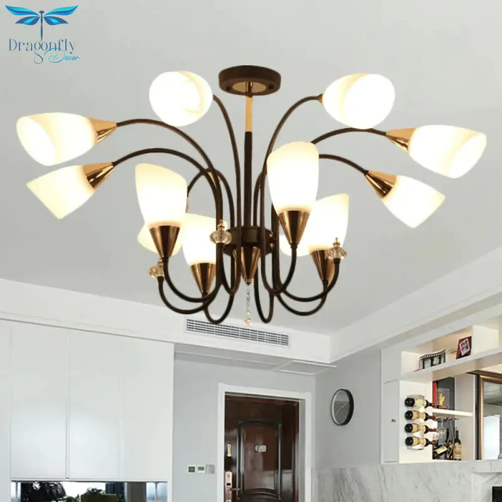 Black 6/9/12 Heads Hanging Chandelier Traditional Style Frosted Glass Empire Shade Ceiling