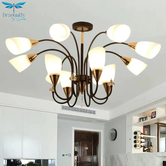 Black 6/9/12 Heads Hanging Chandelier Traditional Style Frosted Glass Empire Shade Ceiling