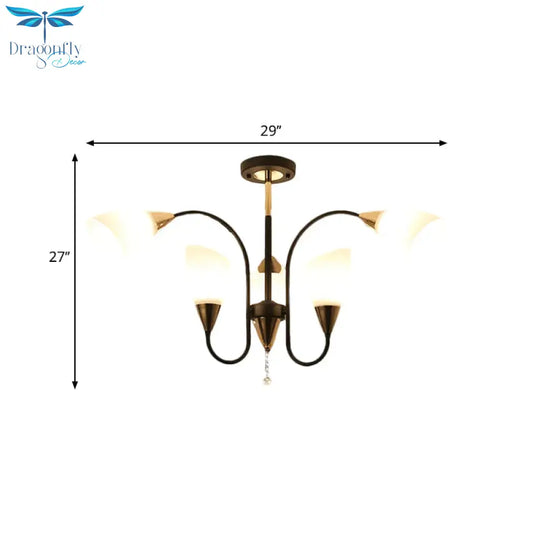 Black 6/9/12 Heads Hanging Chandelier Traditional Style Frosted Glass Empire Shade Ceiling