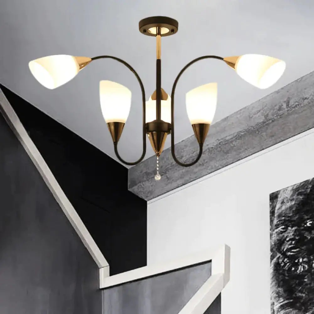 Black 6/9/12 Heads Hanging Chandelier Traditional Style Frosted Glass Empire Shade Ceiling