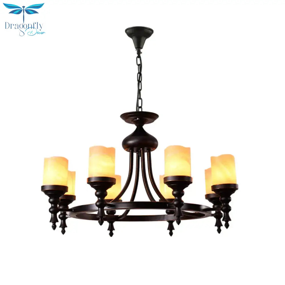 Black 8 - Light Countryside Chandelier: Candle - Style Dolomite Hanging Lamp With Crackled Finish &