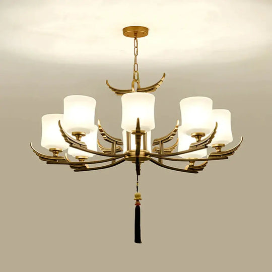 Black And Gold 6/8/10 Lights Chandelier Light Classic Opal Glass Cylinder Suspension Pendant 8 /