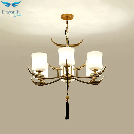 Black And Gold 6/8/10 Lights Chandelier Light Classic Opal Glass Cylinder Suspension Pendant