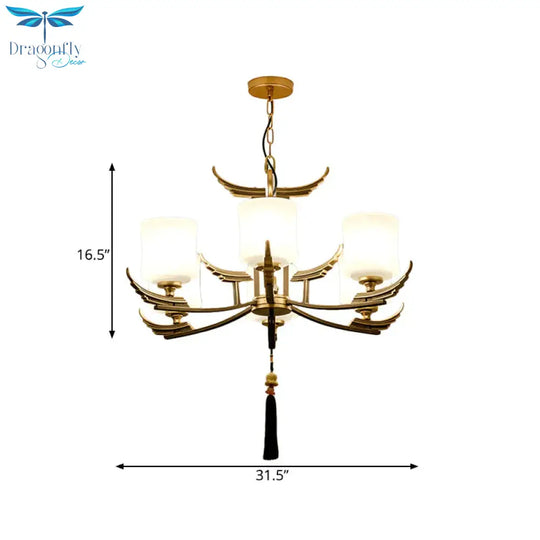 Black And Gold 6/8/10 Lights Chandelier Light Classic Opal Glass Cylinder Suspension Pendant