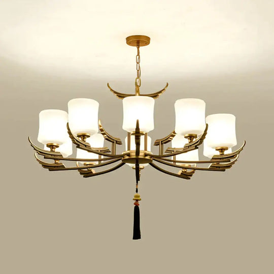 Black And Gold 6/8/10 Lights Chandelier Light Classic Opal Glass Cylinder Suspension Pendant 10 /
