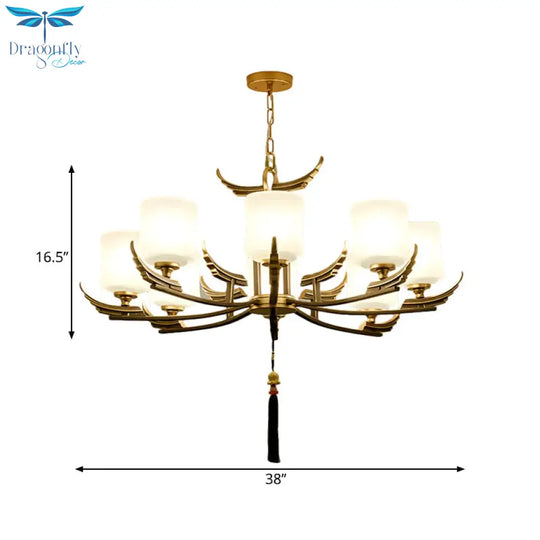 Black And Gold 6/8/10 Lights Chandelier Light Classic Opal Glass Cylinder Suspension Pendant