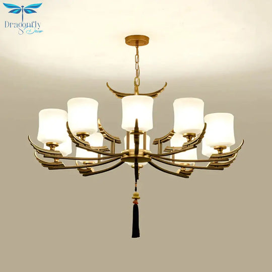 Black And Gold 6/8/10 Lights Chandelier Light Classic Opal Glass Cylinder Suspension Pendant