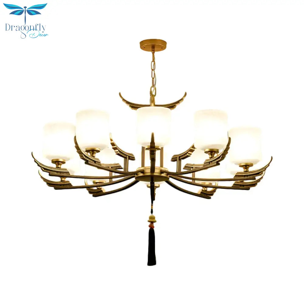 Black And Gold 6/8/10 Lights Chandelier Light Classic Opal Glass Cylinder Suspension Pendant