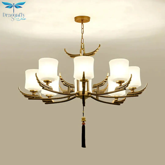 Black And Gold 6/8/10 Lights Chandelier Light Classic Opal Glass Cylinder Suspension Pendant