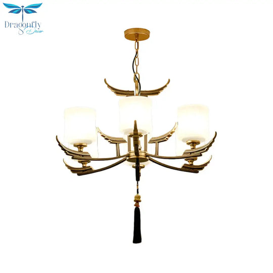 Black And Gold 6/8/10 Lights Chandelier Light Classic Opal Glass Cylinder Suspension Pendant