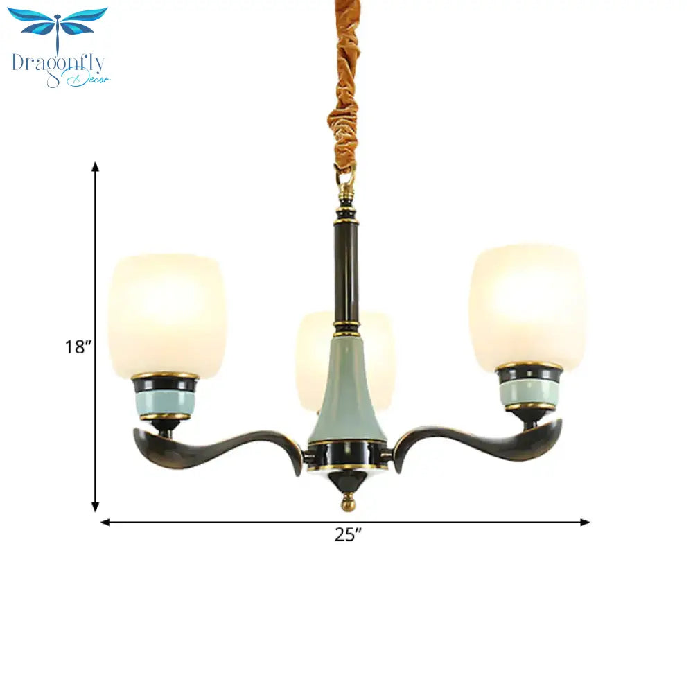 Black Bucket Hanging Chandelier Rural Style White Glass 3 Lights Dining Room Pendant Lighting