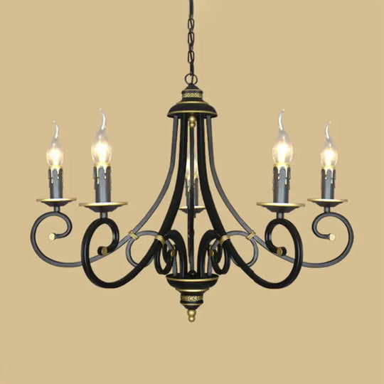 Black Candle Chandelier Lighting Vintage Metal 3/5/6 Bulbs Dining Room Ceiling Suspension Lamp With