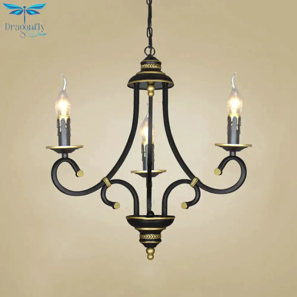 Black Candle Chandelier Lighting Vintage Metal 3/5/6 Bulbs Dining Room Ceiling Suspension Lamp With