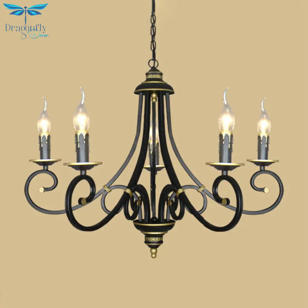 Black Candle Chandelier Lighting Vintage Metal 3/5/6 Bulbs Dining Room Ceiling Suspension Lamp With