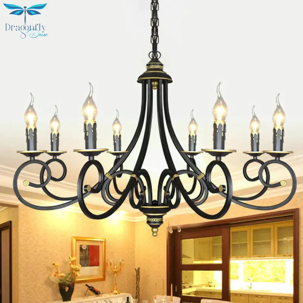 Black Candle Chandelier Lighting Vintage Metal 3/5/6 Bulbs Dining Room Ceiling Suspension Lamp With
