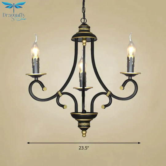 Black Candle Chandelier Lighting Vintage Metal 3/5/6 Bulbs Dining Room Ceiling Suspension Lamp With