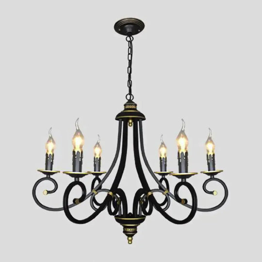 Black Candle Chandelier Lighting Vintage Metal 3/5/6 Bulbs Dining Room Ceiling Suspension Lamp With