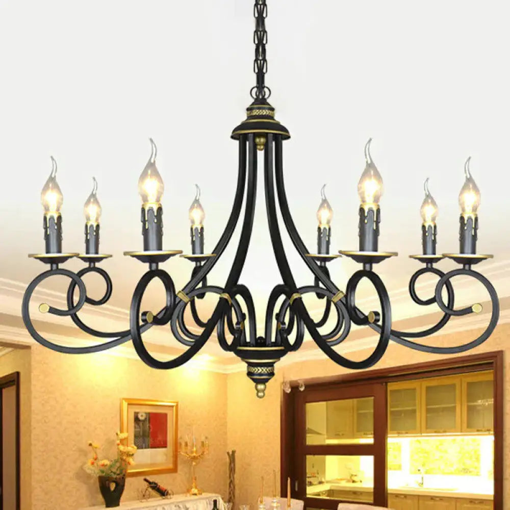Black Candle Chandelier Lighting Vintage Metal 3/5/6 Bulbs Dining Room Ceiling Suspension Lamp With