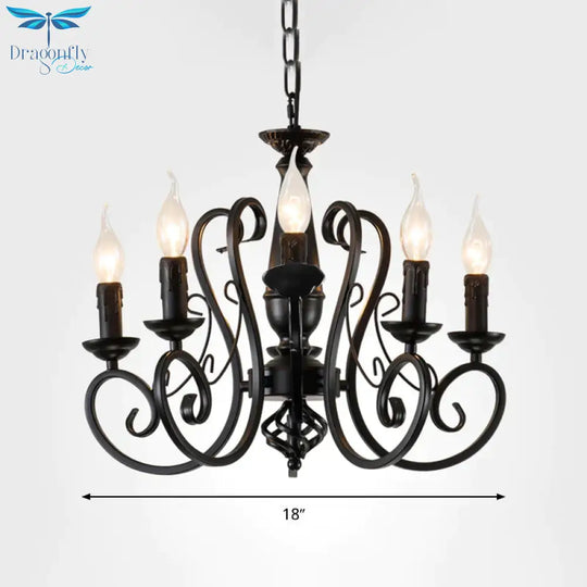 Black Candle Hanging Chandelier Traditionary Metal 3/4/5 Lights Living Room Ceiling Pendant Light