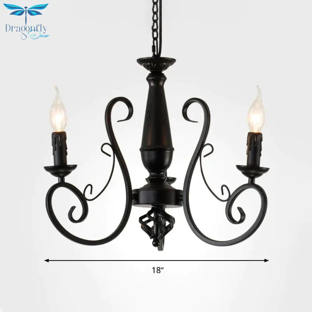 Black Candle Hanging Chandelier Traditionary Metal 3/4/5 Lights Living Room Ceiling Pendant Light