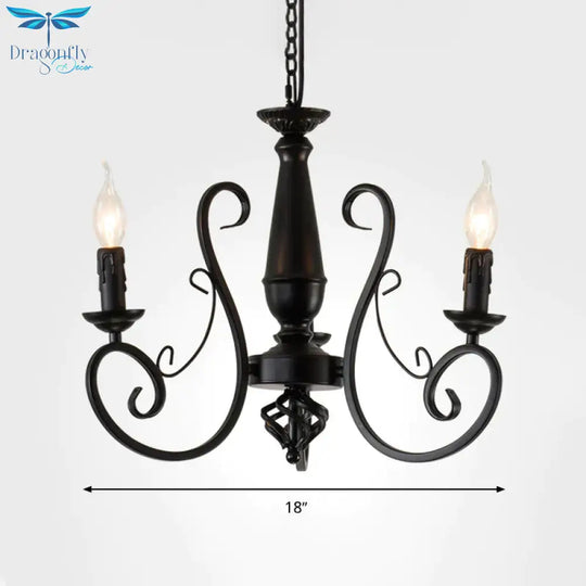 Black Candle Hanging Chandelier Traditionary Metal 3/4/5 Lights Living Room Ceiling Pendant Light